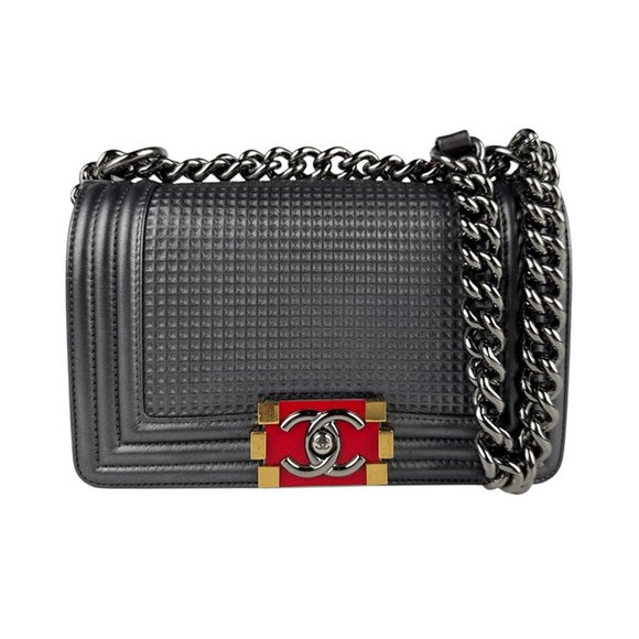CHANEL Boy Chanel Shoulder Bag in Metallic Gray Leather, Women's, z6890 - Picture 1 of 5